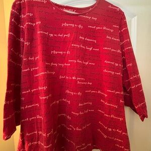 Red Long Sleeve Top with Text Print